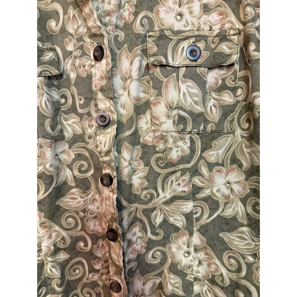 Charter Club Green Floral Sleeveless Cotton Collared Button Front Sundress Sz 14 - Picture 4 of 7